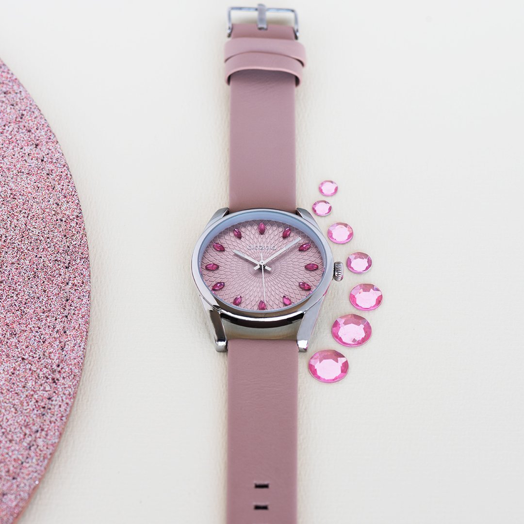 OOZOO C10816 45MM Timepieces Pink Grey Leather Strap - Κοσμηματοπωλείο Goldy