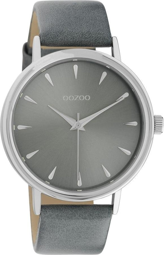 OOZOO C10828 42MM Timepieces Aqua Grey Leather Strap - Κοσμηματοπωλείο Goldy