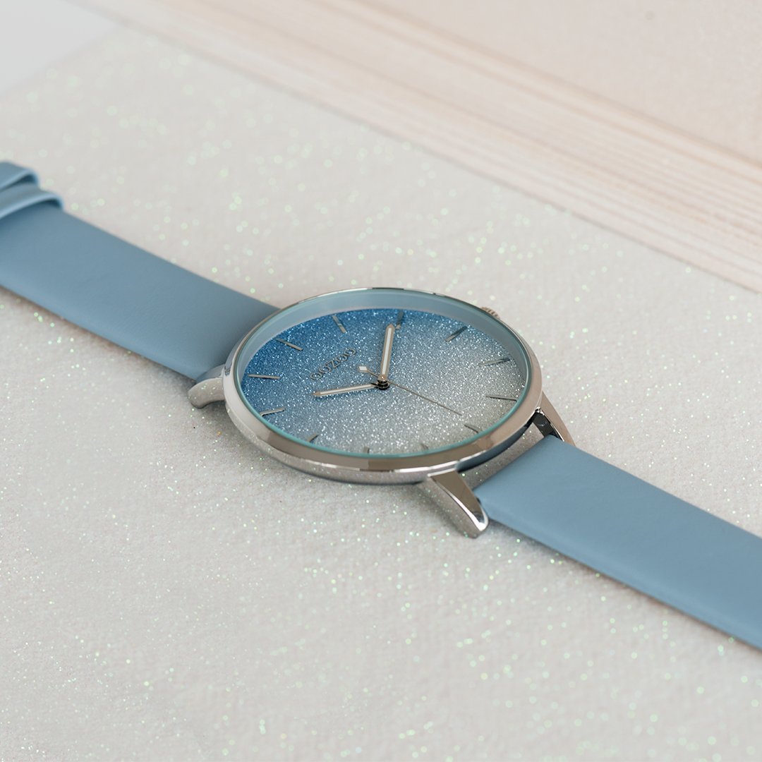 OOZOO C10830 48MM Timepieces Light Blue Leather Strap - Κοσμηματοπωλείο Goldy