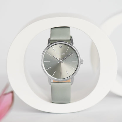 OOZOO C10928 40MM Timepieces Light Grey Leather Strap - Κοσμηματοπωλείο Goldy
