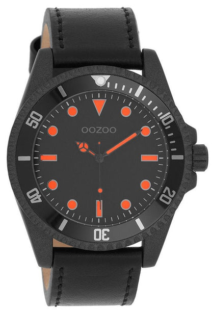 OOZOO C11119 44MM Timepieces Black Leather Strap - Κοσμηματοπωλείο Goldy