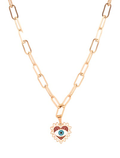 OOZOO Jewellery SN-2020 Κολιέ Evil Eye από Ροζ Επιχρυσωμένο Ατσάλι - Κοσμηματοπωλείο Goldy