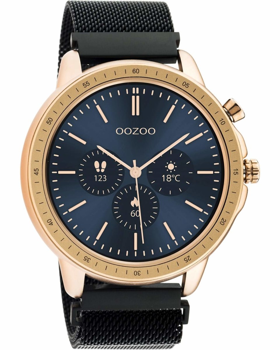 OOZOO Q00308 45mm Smartwatch Black Stainless Steel Mesh Bracelet - Κοσμηματοπωλείο Goldy