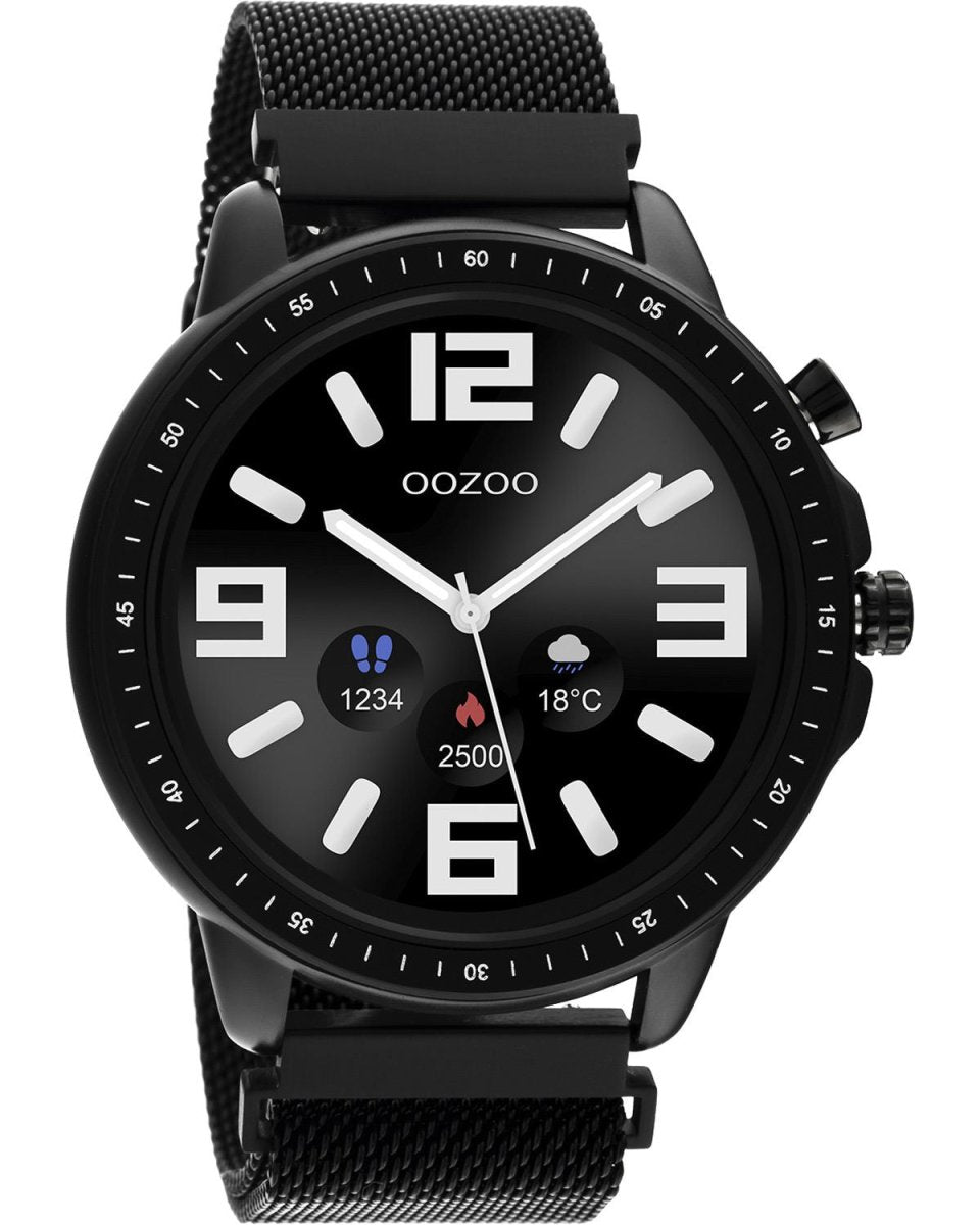 OOZOO Q00309 45mm Smartwatch Black Stainless Steel Mesh Bracelet - Κοσμηματοπωλείο Goldy