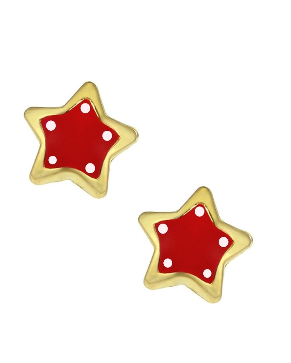 Παιδικά Σκουλαρίκια SK238 Χρυσά Κ9 με Κόκκινο Αστέρι - Κοσμηματοπωλείο Goldy