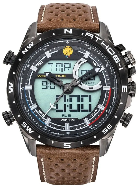 Patrouille De France 668075 Athos 1 Anadigi Brown Leather Chronograph - Κοσμηματοπωλείο Goldy