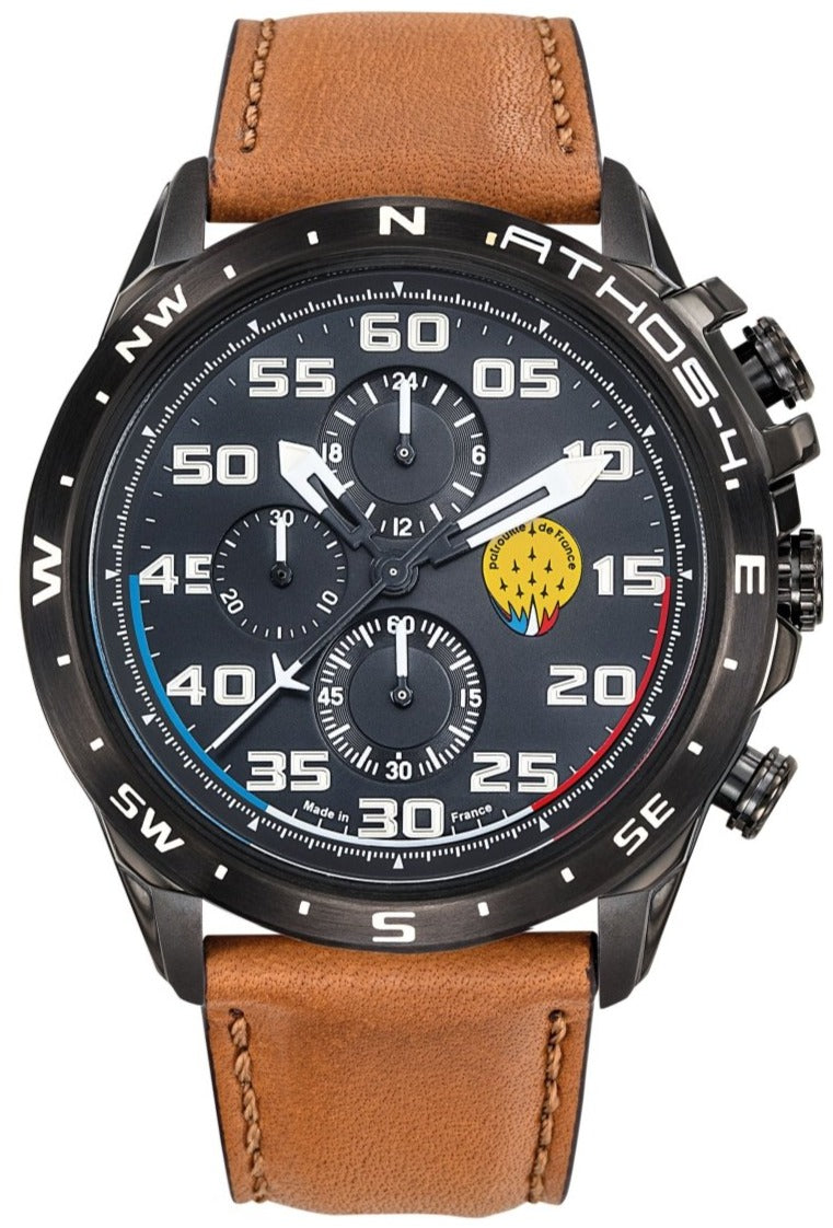 Patrouille De France 668084 Athos 4 Chronograph Brown Leather Strap - Κοσμηματοπωλείο Goldy