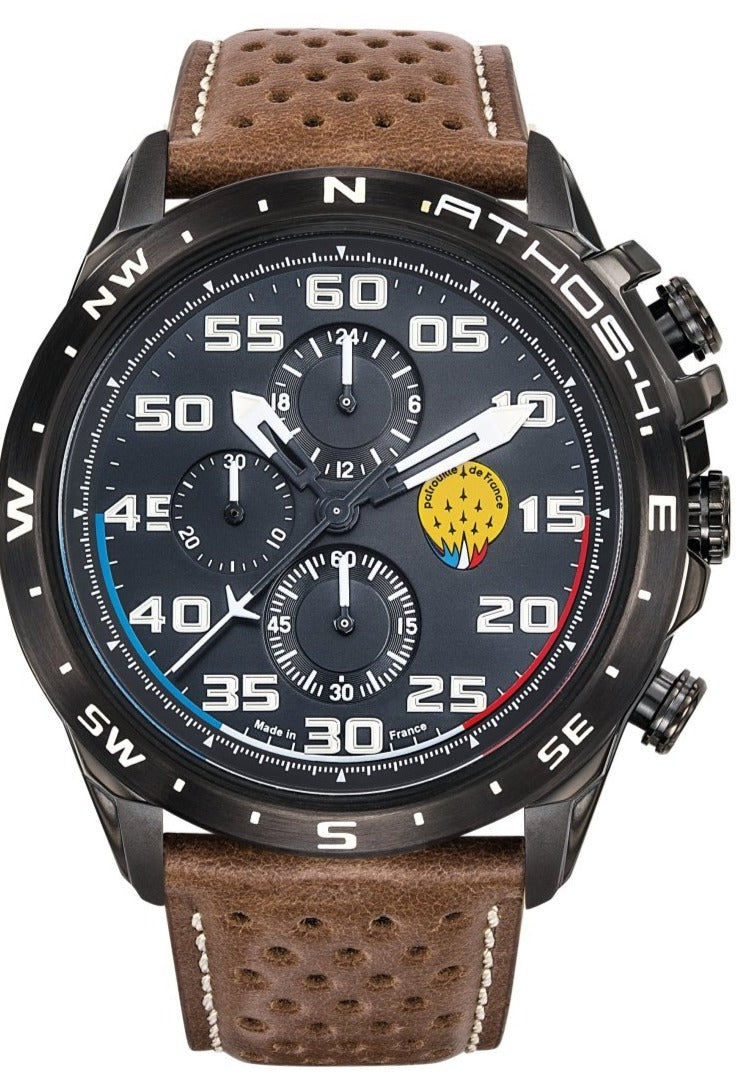 Patrouille De France 668087 Athos 4 Chronograph Brown Leather Strap - Κοσμηματοπωλείο Goldy