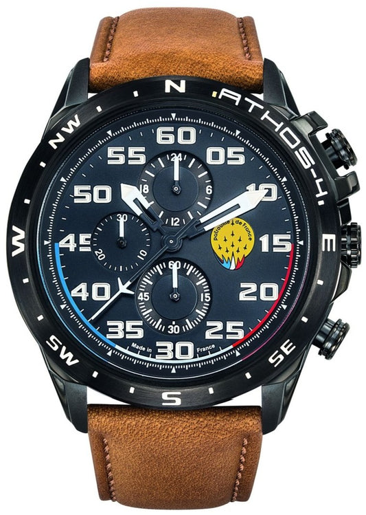 Patrouille De France 668089 Athos 4 Chronograph Brown Leather Strap - Κοσμηματοπωλείο Goldy