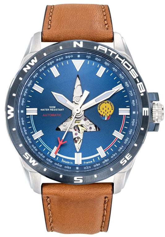 Patrouille De France 668096 Athos 8 Automatic Brown Leather Strap - Κοσμηματοπωλείο Goldy