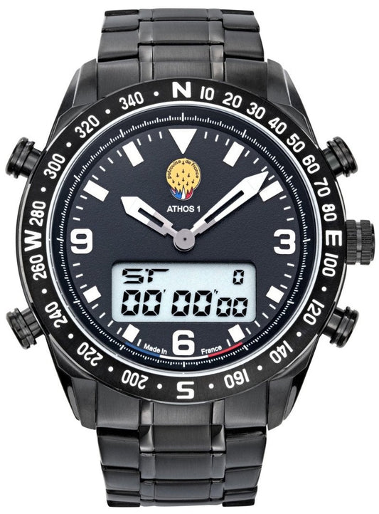 Patrouille De France 668121 Athos 1 Ana-Digi Black Stainless Steel Bracelet - Κοσμηματοπωλείο Goldy