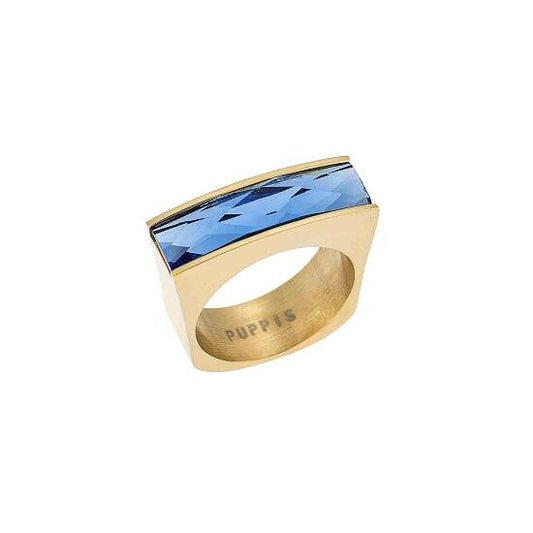 Puppis PUR38117G Δαχτυλίδι Από Επιχρυσωμένο Ατσάλι με Μπλε Ζιργκόν - Κοσμηματοπωλείο Goldy