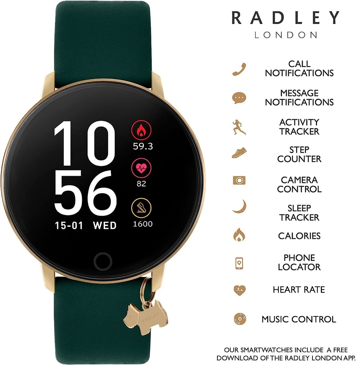 Radley London RYS05-2102-INT Series 5 Smartwatch Green Leather Strap - Κοσμηματοπωλείο Goldy