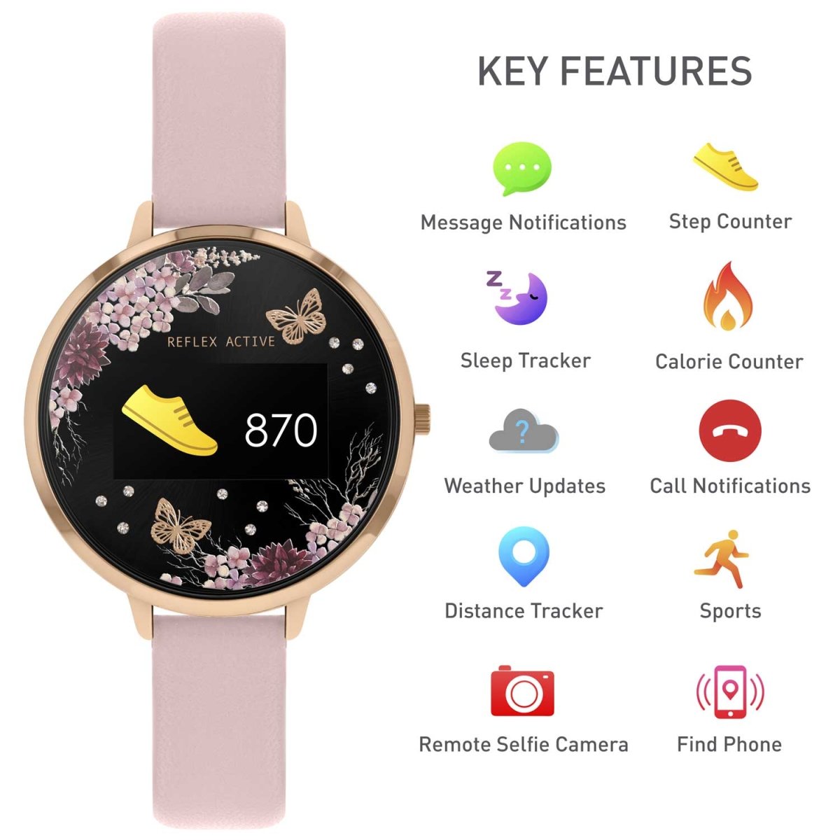 Reflex Active RA03-2014 Smartwatch Pink Leather Strap - Κοσμηματοπωλείο Goldy