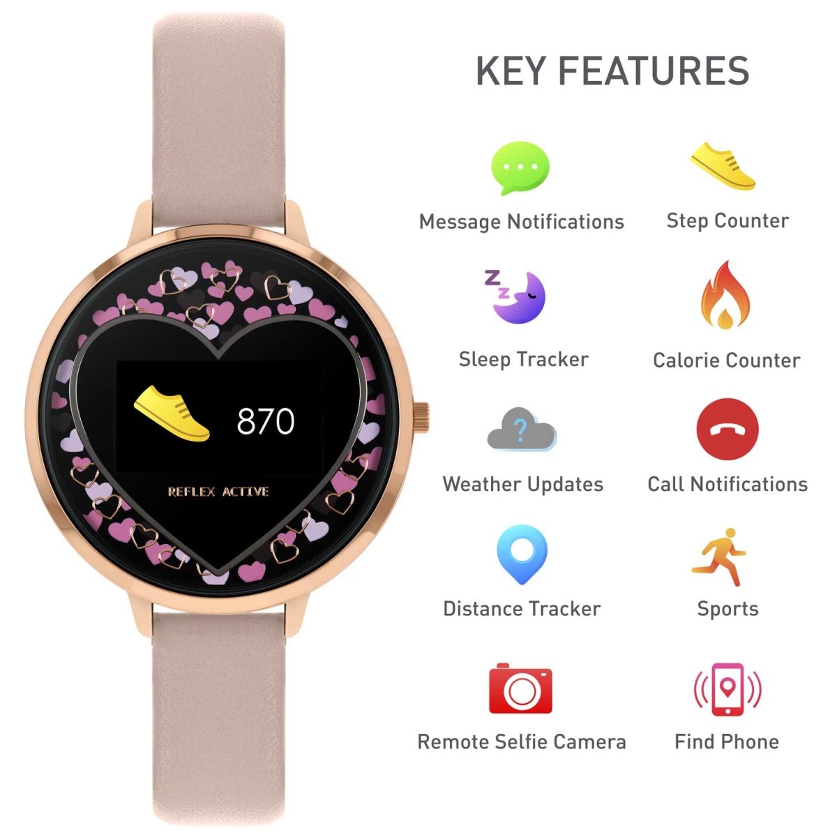 Reflex Active RA03-2044 Smartwatch Pink Leather Strap - Κοσμηματοπωλείο Goldy