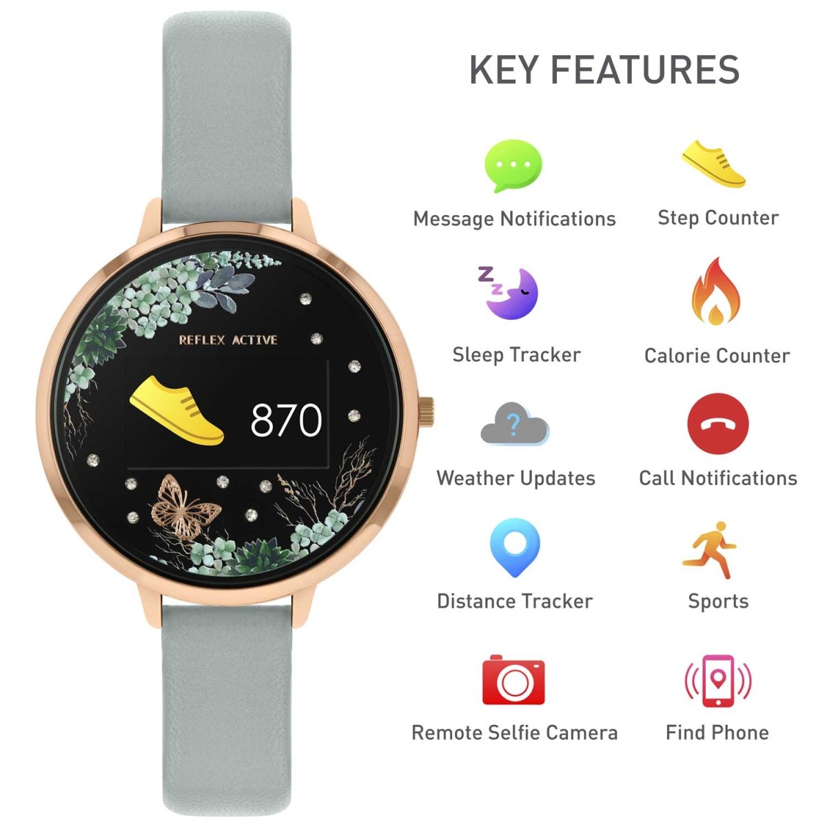 Reflex Active RA03-2070 Smartwatch Grey Leather Strap - Κοσμηματοπωλείο Goldy