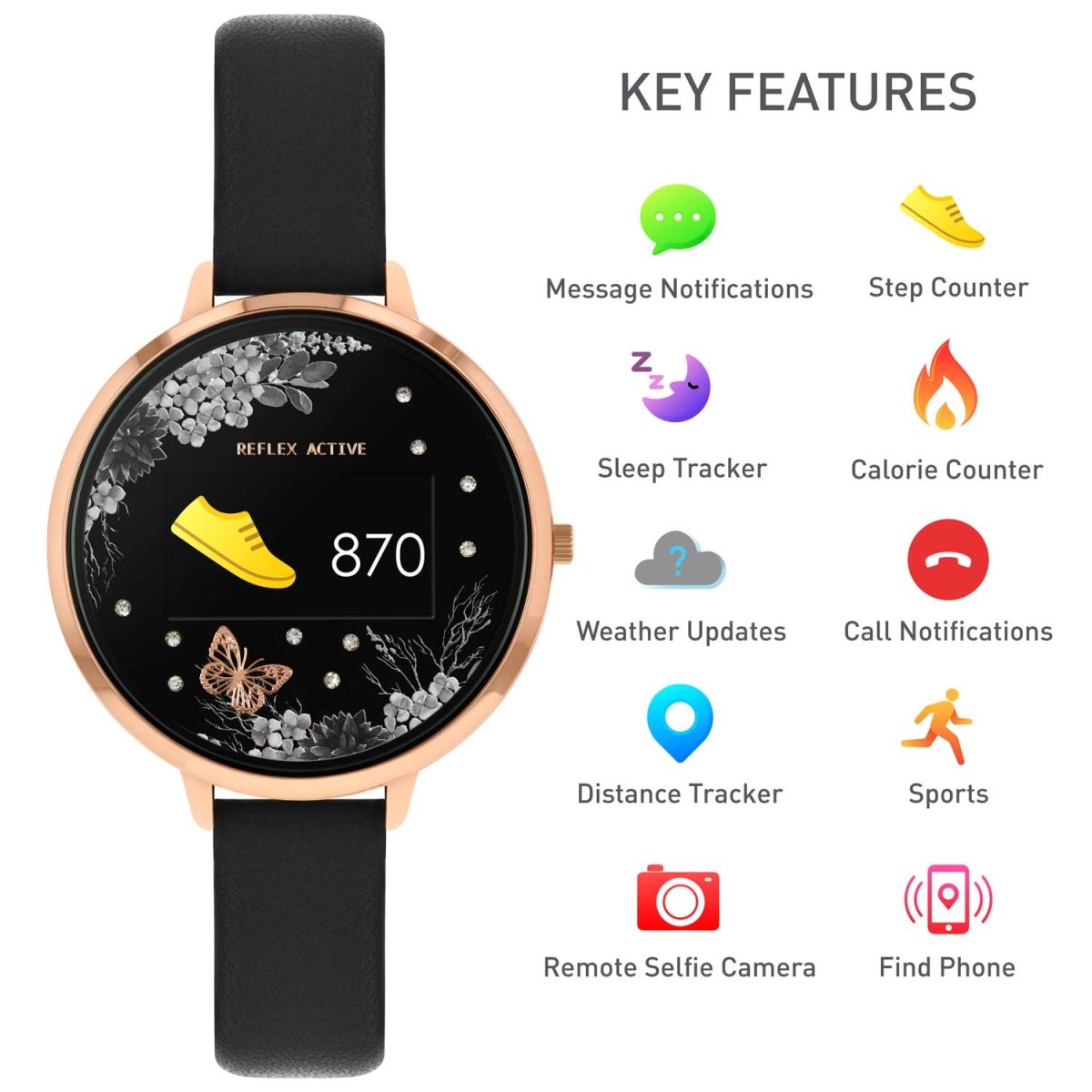 Reflex Active RA03-2076 Smartwatch Black Leather Strap - Κοσμηματοπωλείο Goldy