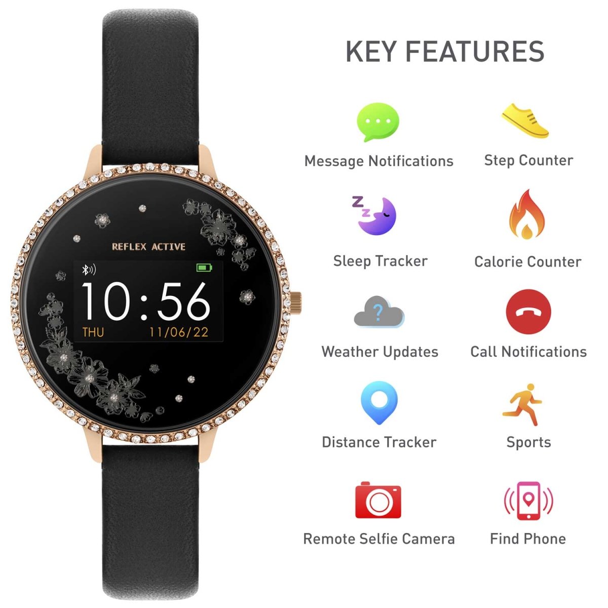 Reflex Active RA03-2078 Smartwatch Black Leather Strap - Κοσμηματοπωλείο Goldy