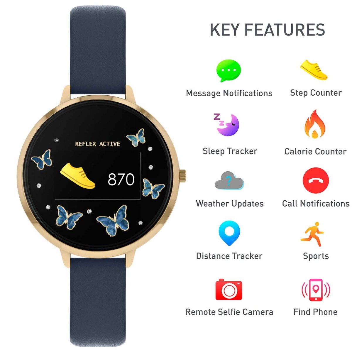 Reflex Active RA03-2124 Smartwatch Blue Leather Strap - Κοσμηματοπωλείο Goldy