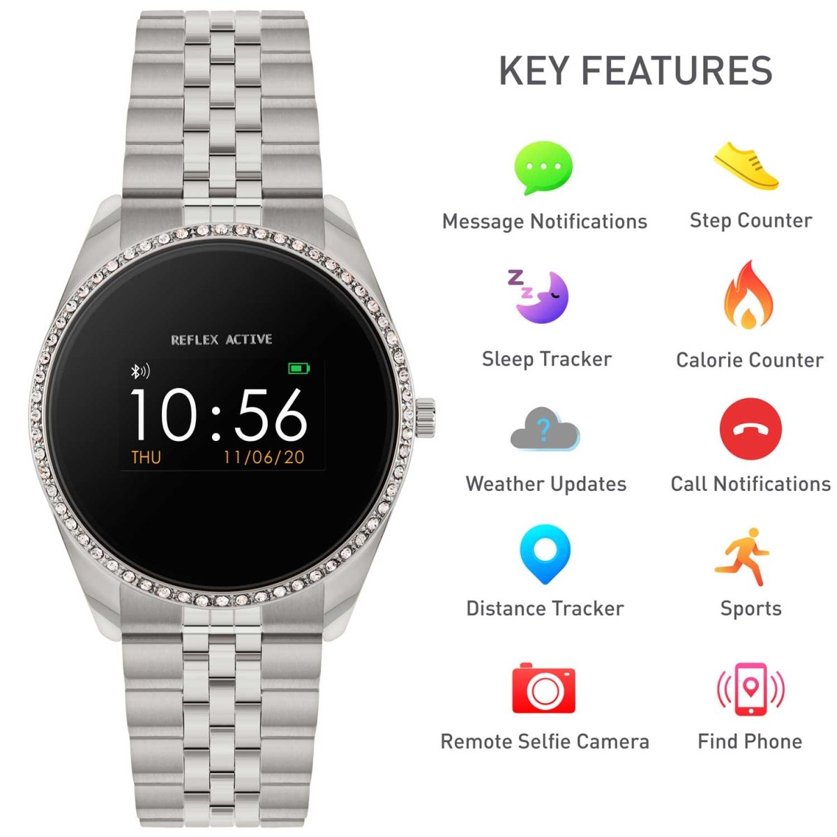 Reflex Active RA03-4043 Smartwatch Silver Stainless Steel Bracelet - Κοσμηματοπωλείο Goldy