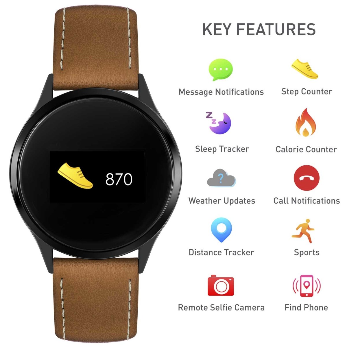 Reflex Active RA04-1000 Smartwatch Brown Leather Strap - Κοσμηματοπωλείο Goldy