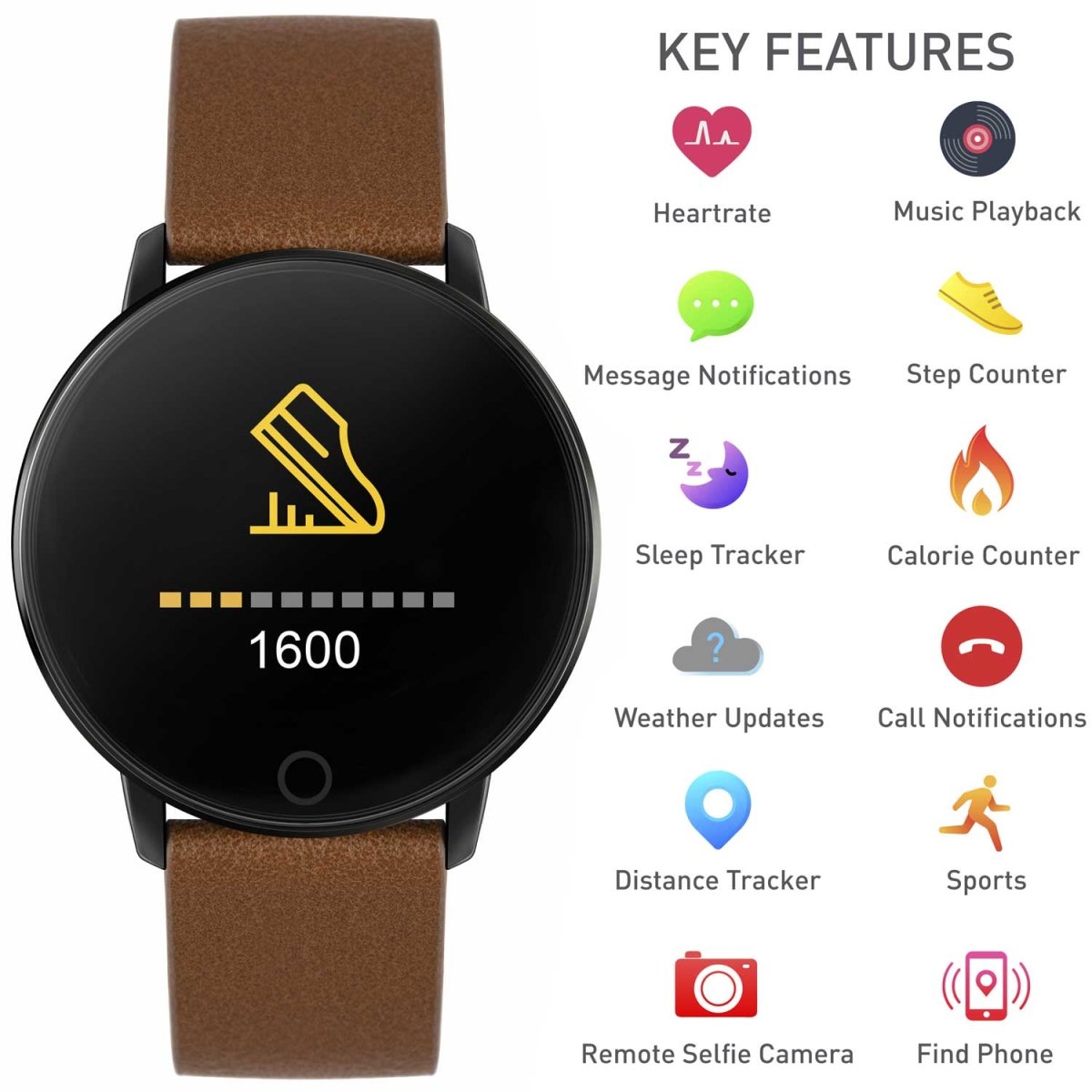 Reflex Active RA05-2032 Smartwatch Brown Leather Strap - Κοσμηματοπωλείο Goldy