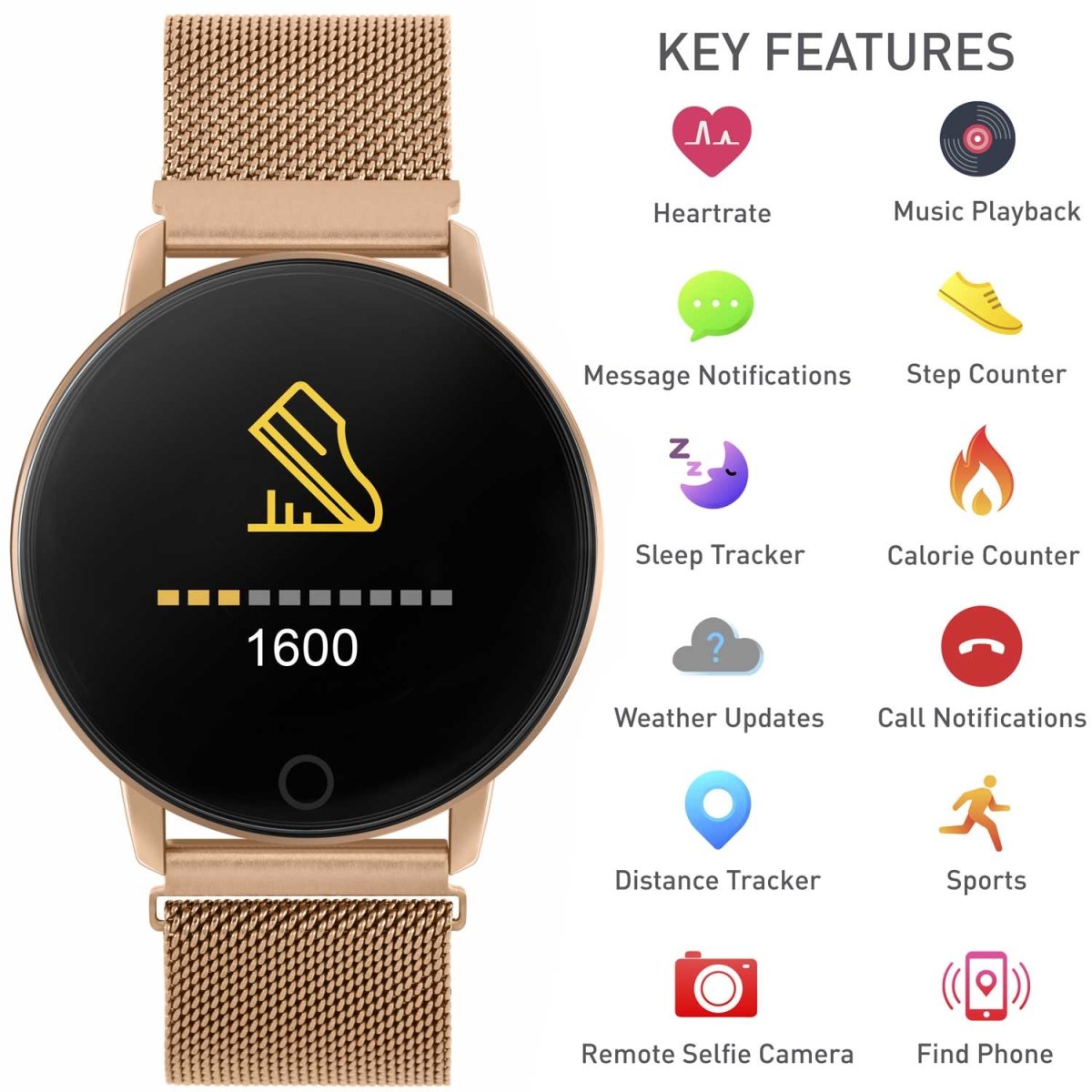 Reflex Active RA05-4016 Smartwatch Rose Gold Stainless Steel Bracelet - Κοσμηματοπωλείο Goldy