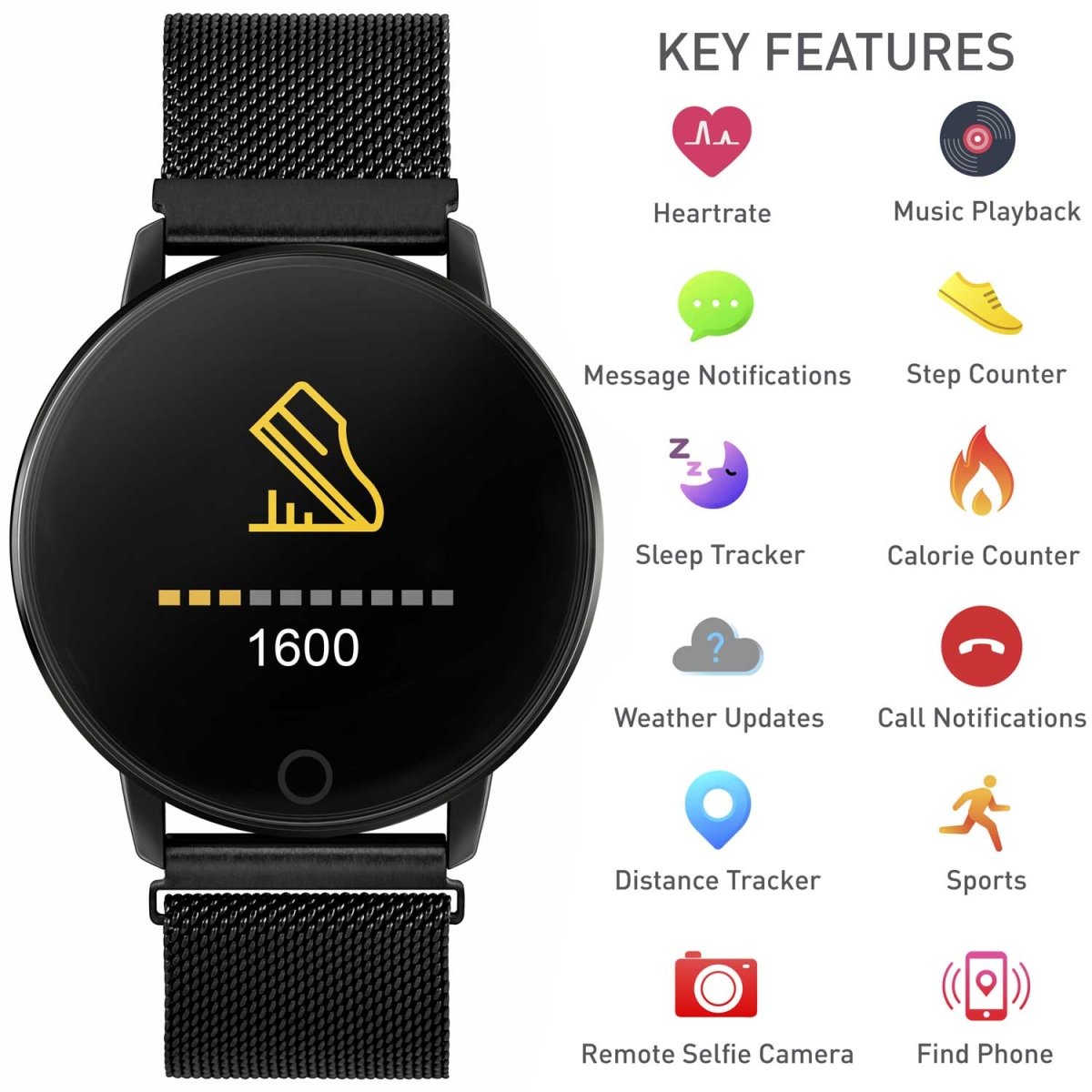 Reflex Active RA05-4024 Smartwatch Black Stainless Steel Bracelet - Κοσμηματοπωλείο Goldy