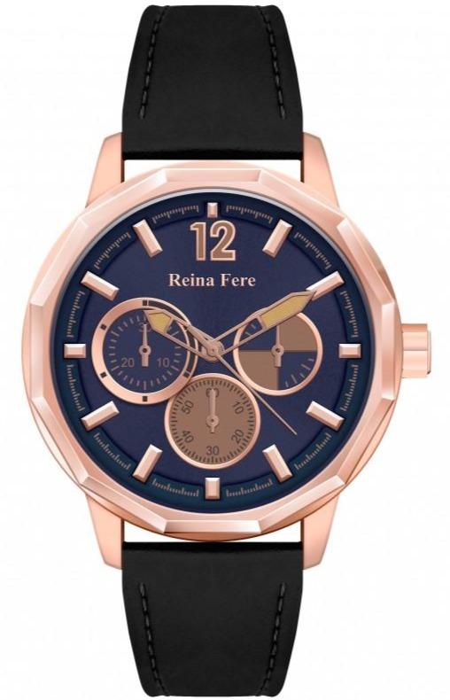 Reina Fere 8826-222 Amphitrite Black Leather Strap - Κοσμηματοπωλείο Goldy