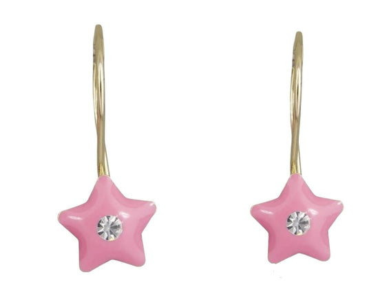 Σκουλαρίκια Παιδικά SK202K Χρυσά Κ9 Κρεμαστά με Ροζ Αστέρι - Κοσμηματοπωλείο Goldy