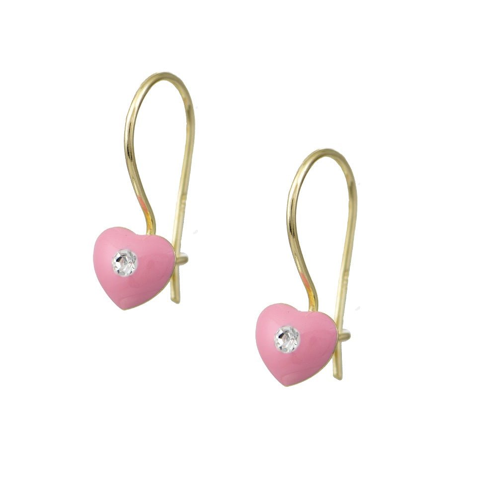 Σκουλαρίκια Παιδικά SK204K Χρυσά Κ9 Κρεμαστά με Ροζ Καρδιά - Κοσμηματοπωλείο Goldy