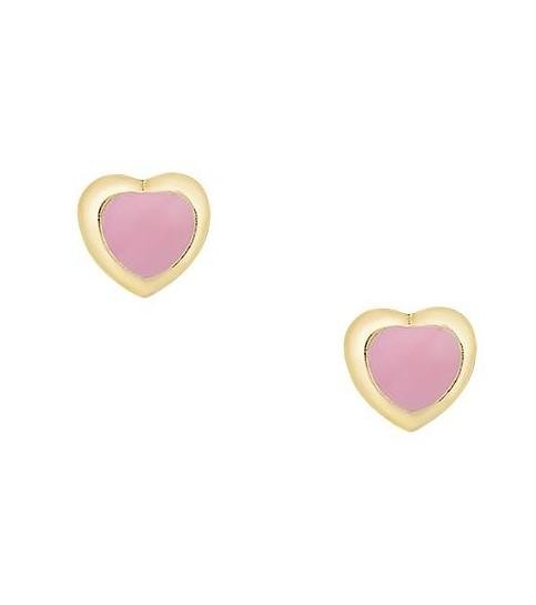 Σκουλαρίκια Παιδικά SK212 Χρυσά με Ροζ Καρδιά Κ9 - Κοσμηματοπωλείο Goldy