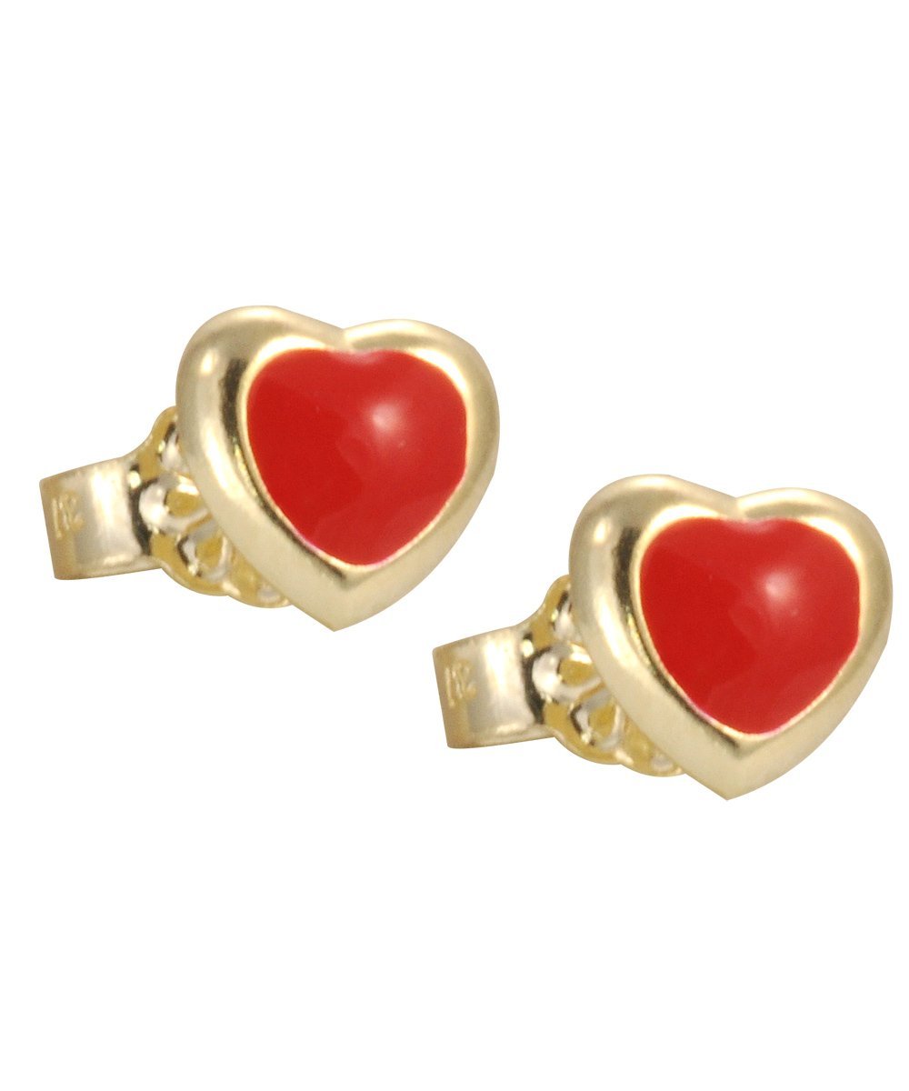 Σκουλαρίκια Παιδικά SK213 Χρυσά με Κόκκινη Καρδιά Κ9 - Κοσμηματοπωλείο Goldy
