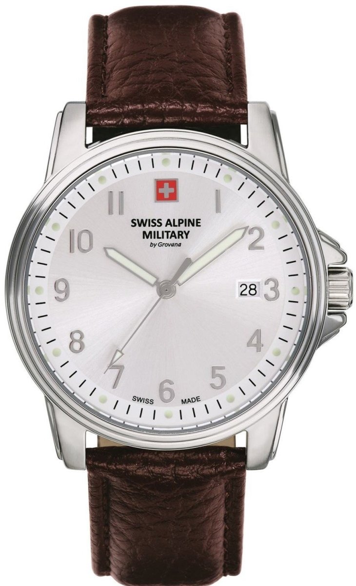 SWISS ALPINE MILITARY SAM7011.1532 Leader Brown Leather Strap - Κοσμηματοπωλείο Goldy