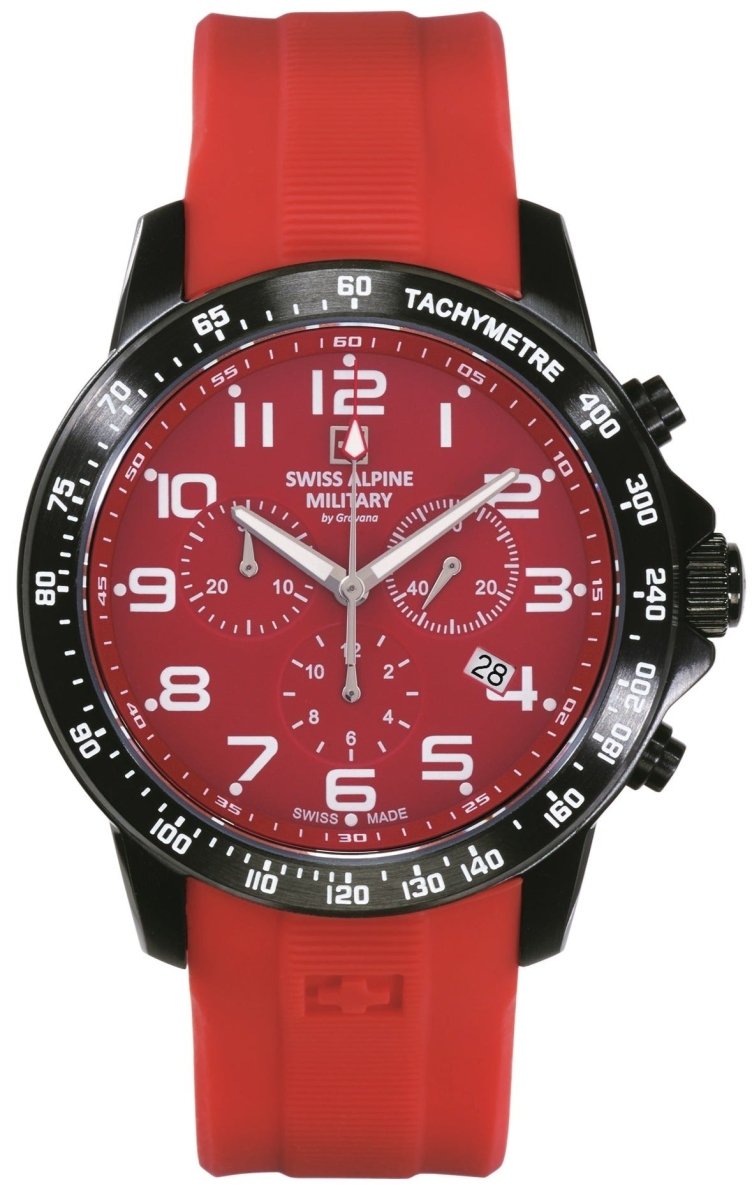 SWISS ALPINE MILITARY SAM7064.9876 Ranger Chronograph Red Rubber Strap - Κοσμηματοπωλείο Goldy