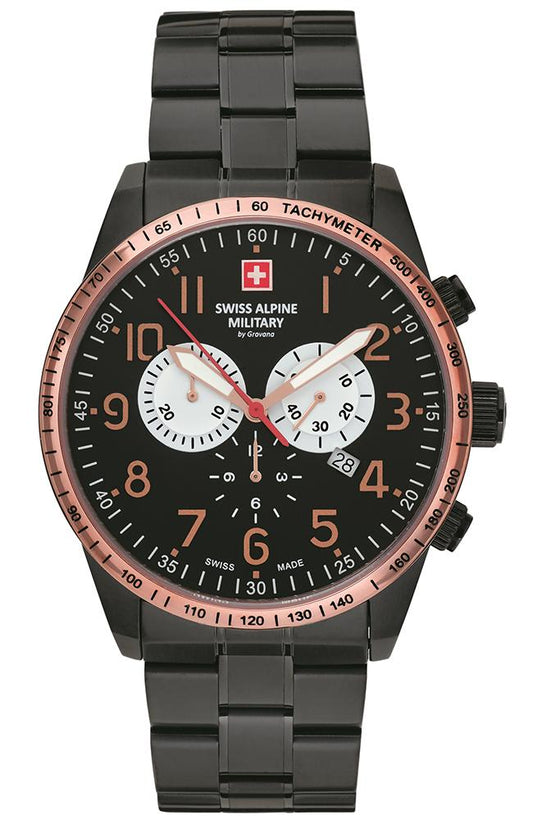 SWISS ALPINE MILITARY SAM7082.9187 Hornet Chronograph Black Stainless Steel Watch - Κοσμηματοπωλείο Goldy