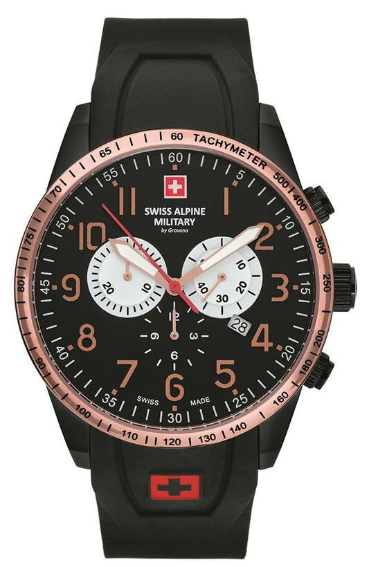 SWISS ALPINE MILITARY SAM7082.9887 Hornet Chronograph Black Rubber Strap - Κοσμηματοπωλείο Goldy