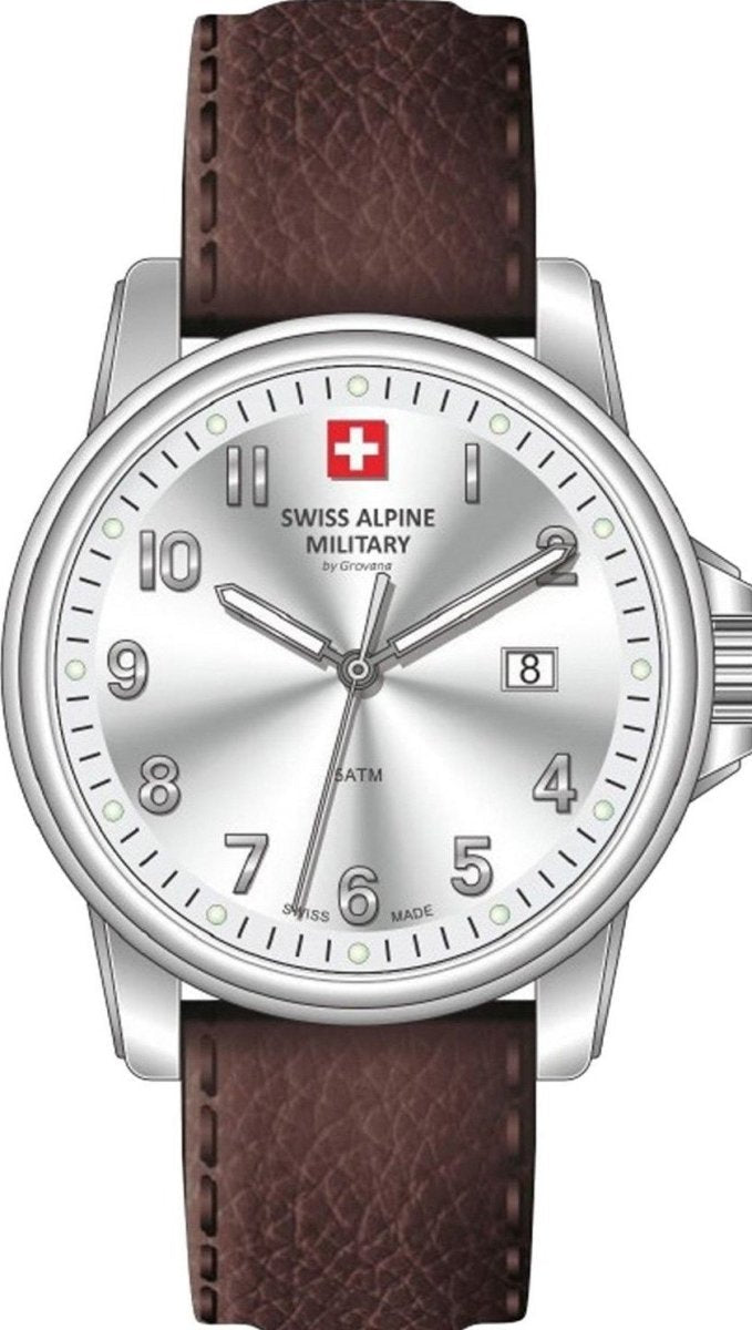 SWISS ALPINE MILITARY SAM7711.1532 Leader Brown Leather Strap - Κοσμηματοπωλείο Goldy