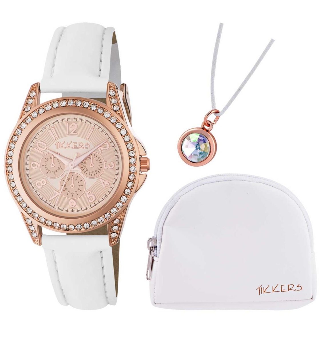 Tikkers ATK1018 Kids Sparkle Gift Set White Leather Strap - Κοσμηματοπωλείο Goldy