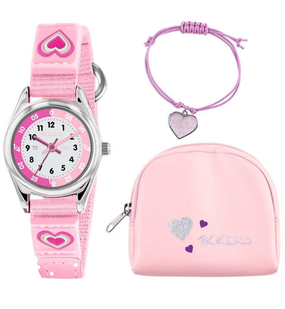 Tikkers ATK1031 Kids Loveheart Gift Set Pink Fabric Strap - Κοσμηματοπωλείο Goldy