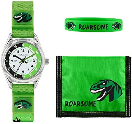 Tikkers ATK1049 Kids Dinosaur Gift Set Green Fabric Strap - Κοσμηματοπωλείο Goldy