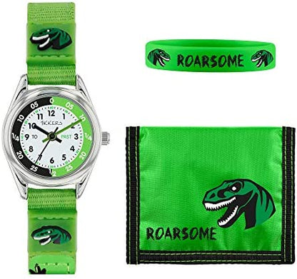 Tikkers ATK1049 Kids Dinosaur Gift Set Green Fabric Strap - Κοσμηματοπωλείο Goldy