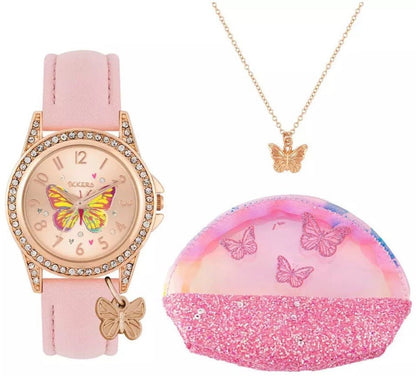 Tikkers ATK1086 Kids Butterfly Gift Set Pink Leather Strap - Κοσμηματοπωλείο Goldy