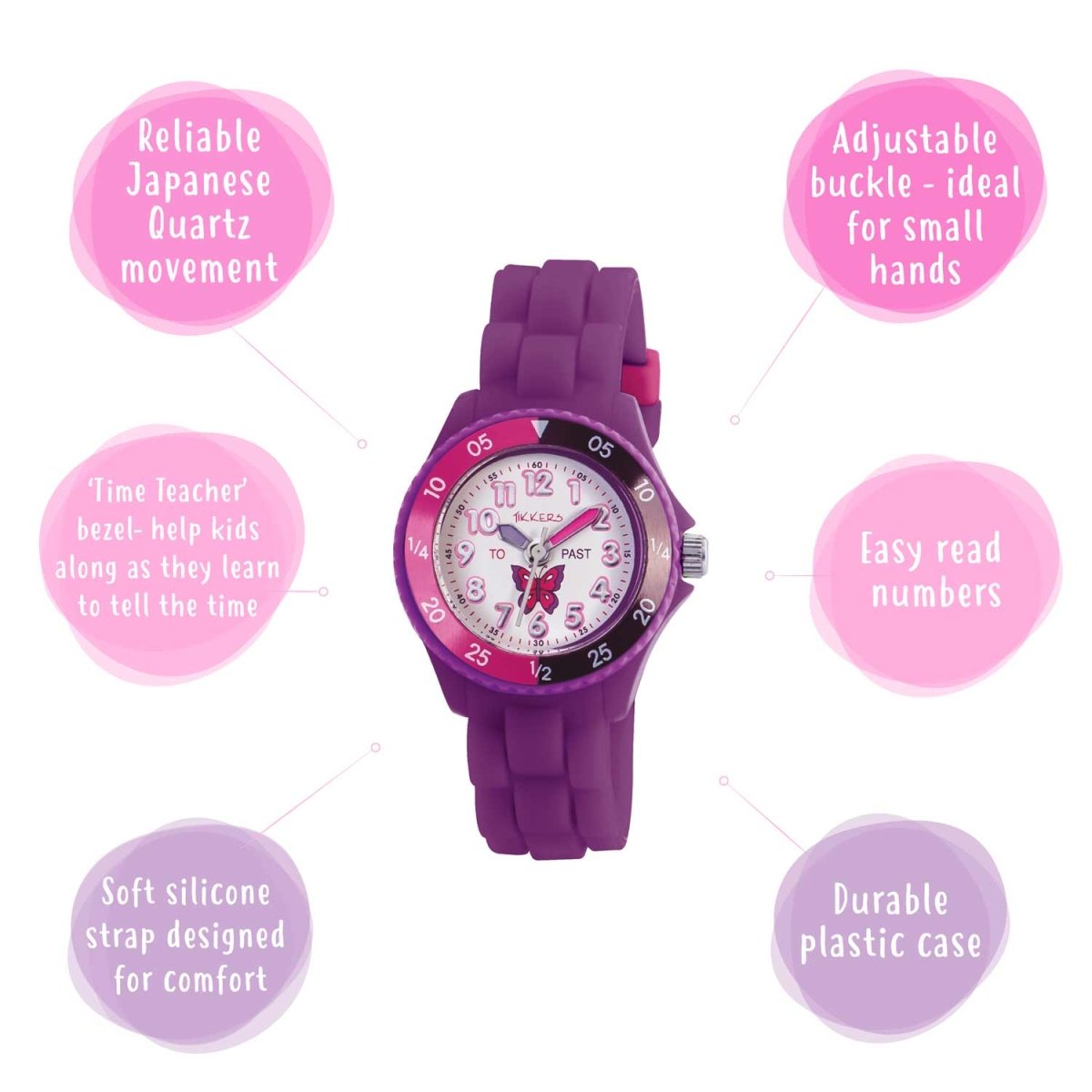 Tikkers TK0041 Kids Flutter Collection Purple Silicon Strap - Κοσμηματοπωλείο Goldy