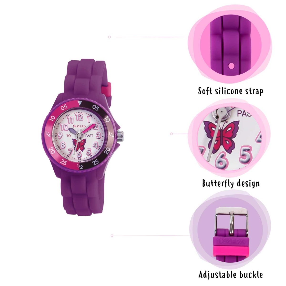 Tikkers TK0041 Kids Flutter Collection Purple Silicon Strap - Κοσμηματοπωλείο Goldy