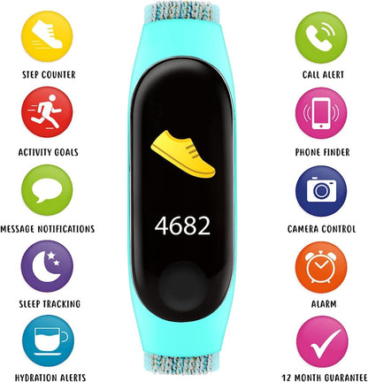 Tikkers TKS01-0020 Kids Smart Fitness Tracker Aqua Fabric Strap - Κοσμηματοπωλείο Goldy