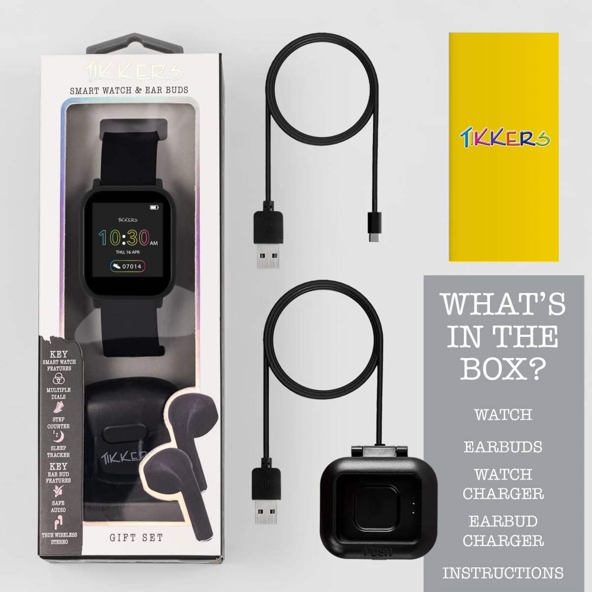 Tikkers TKS10-0002-SETARG Teen Smart Watch and Earbuds Set Black Silicon Strap - Κοσμηματοπωλείο Goldy