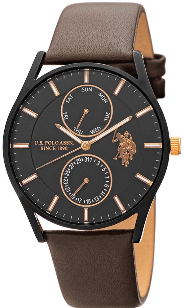 U.S. POLO USP4905BK Henry Brown Leather Strap - Κοσμηματοπωλείο Goldy