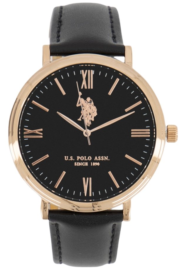 U.S. POLO USP4907RG Ezra Βlack Leather Strap - Κοσμηματοπωλείο Goldy