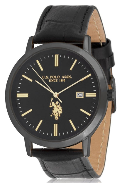 U.S POLO USP4924YG Oliver Black Leather Strap - Κοσμηματοπωλείο Goldy